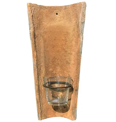 Produktbild von Wandkerzenhalter Echt Antiker Dachziegel mit Glas Windlicht Teelichthalter