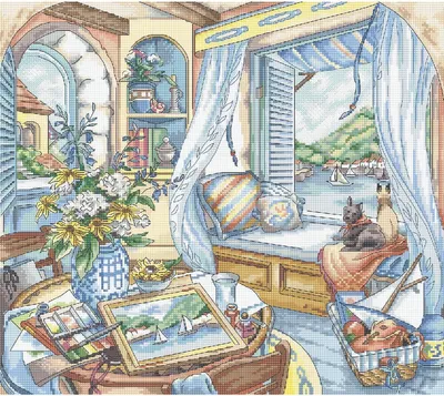Produktbild von Letistitch Kreuzstich Set "Fensterplatz" Zählmuster, 33x29cm