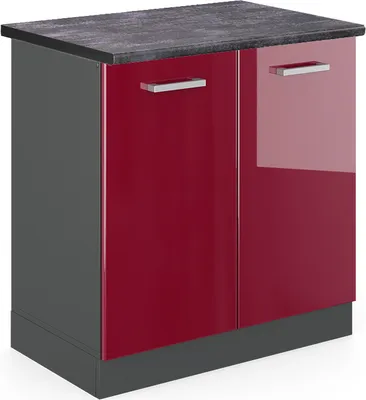 Image de Meuble bas sous-évier Vicco R-Line Rouge brillant 80cm , PT Anthracite, Model 46106