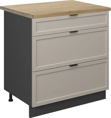 Imagen del producto de Mueble bajo de cocina Vicco Fame-Line GrisBeige 80 cm con 3 cajones, ET Roble, Model 50381