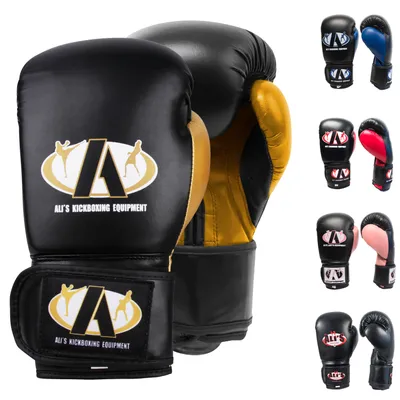 Produktbild von Ali’s Fightgear BT GO Boxhandschuhe Schwarz/Gold –  10 oz – Für Training, Sparring & Kickboxen – Anfänger & Profis – Hochwertige Polsterung & Klettver