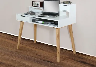 Produktbild von Sekretär Schreibtisch Computertisch weiß - eiche massiv