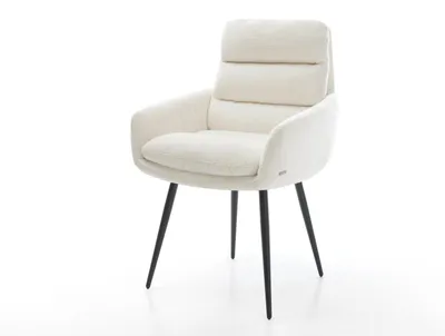 Produktbild von DELIFE Esszimmerstuhl Abelia-Flex mit Armlehnen Bouclé Soft Beige 4-Fuß konisch Schwarz