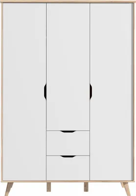 Image de FINLANDEK VANKKA : armoire en chêne scandinave et bois blanc mat, avec pieds en bois massif - L 140 cm