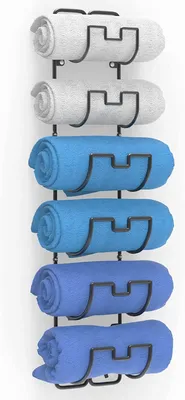 Image de Porte-serviettes mural, porte-serviettes suspendu pour salle de bain à 6 compartiments, porte-serviettes de bain et porte-serviettes pour invités, accessoire de salle de bain peu encombrant (noir)