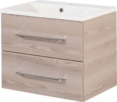Produktbild von FACKELMANN Waschtischunterschrank inkl. Gussbecken B.CLEVER / Soft-Close-System / Maße (B x H x T): ca. 60 x 48,5 x 46 cm / Möbel fürs WC oder Badezimmer / Schrank: Braun hell / Becken: Weiß