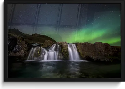 Produktbild von MuchoWow® MuchoWow® Gerahmtes Poster Nordlicht - Wasserfall - Island - Natur 60x40 cm - Poster mit zchwarzem Bilderrahmen - Printing - Wanddeko Schlafzimmer