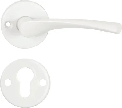 Produktbild von DOMINO Türgriff Drückergarnitur PZ - Profilzylinder Set | Rund-Rosette | Türklinke für Zimmertür, Bürotür, Kellertür & Innentür | Türbeschläge aus Aluminium | Weiss Türdrückergarnitur | EVA-R WHITE
