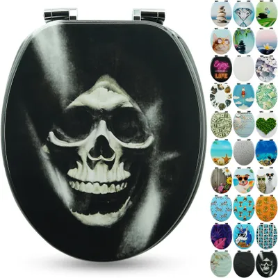 Produktbild von Sanfino® Premium WC Sitz "Skull" hochwertiger Toilettendeckel mit Absenkautomatik aus Holz, hoher Sitzkomfort & einfache Montage