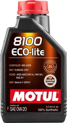 Zdjęcie produktu dla Olej Motul 0W20 1L 8100 Eco-Lite / Sp-Rc / Gf-6A / Gm Dexos1 Gen3 / Ms-6395 / 9.55535-Cr1 / Wss-M2C947-A
