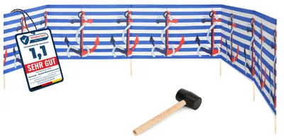 Produktbild von Garronda Strand Windschutz Sichtschutz 6m lang plus Gummihammer GAEX001 (Streifen/Anker, 6 m)