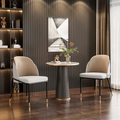 Image de Chaises de salle à manger - Lot de 2 - Revêtement en similicuir - Confortables - Design moderne - Dossier en bois