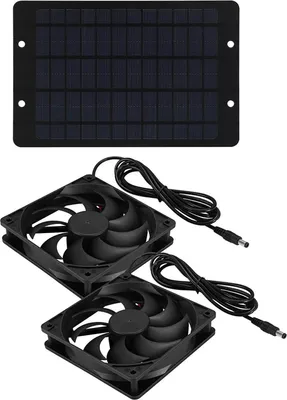 Produktbild von Solarbetriebenes Abluftventilator-Set 10 W 12 V Solarpanel-Doppelventilator-Set für Gewächshaus, Hühnerstall, Hundehütte, Schuppen, Scheune