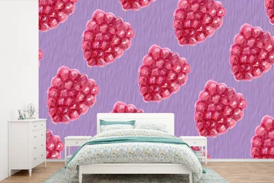 Produktbild von MuchoWow® Fototapete für Wohnzimmer oder Schlafzimmer Wandtapete Vinyl Motivtapete Himbeere - Obst - Aquarell - 360x240 cm - Vinyl-Tapete