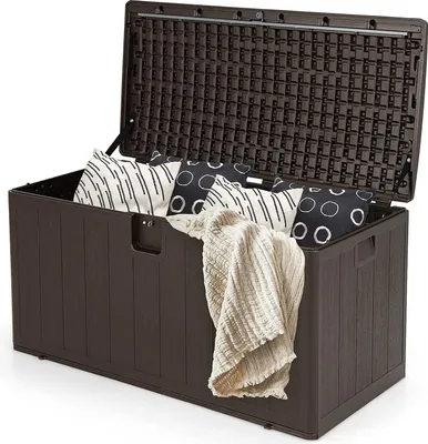 Produktbild von GOPLUS Aufbewahrungsbox 400L, große Terrassentruhe, Containerbox Wetterfest mit abschließbarer Abdeckung, Metall-Stützstange, für Poolzubehör Gartengeräte