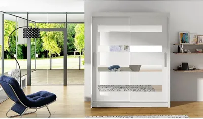 Obrázek produktu pro Vysoká šatní skříň 150 cm se zrcadlem ELADIO 13 - bílá