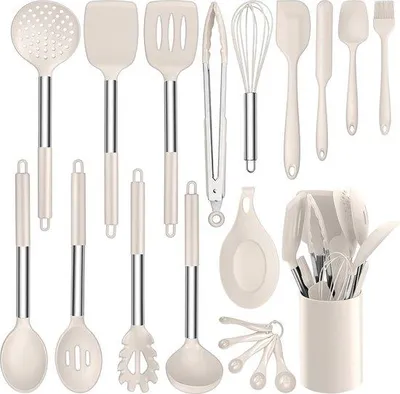 Produktbild von Famanu Küchenhelfer-Set 20-teilig - Hitzebeständiges Silikon mit Edelstahlgriffen
