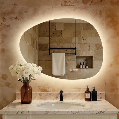 Image de S'AFIELINA 75×55 cm Miroir asymétrique LED - miroir de salle de bain avec éclairage, variateur d'intensité, montage horizontal/vertical, antibuée,salle de bain & couloir