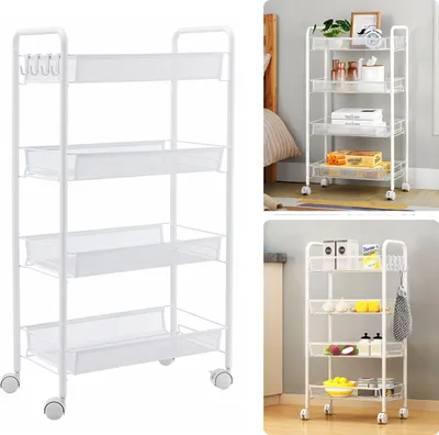 Produktbild von 7MAGIC Küche Badezimmer Regalwagen mit Rad vierter Stock Lagerregal für Küche, Esszimmer und Bad, Weiß (Maße: 45*26*84 cm)
