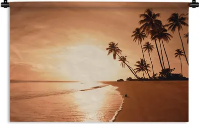Produktbild von MuchoWow® Wandteppich Wandbehang Sonnenuntergang - Tropisch - Palme - Strand - Meer 60x40 cm Tapisserie Dekoration Wandtuch - Wanddekorationen