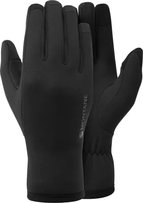 Schwarze Fingerhandschuhe "Fury Glove" von Montane; geeignet für Outdoor-Aktivitäten.