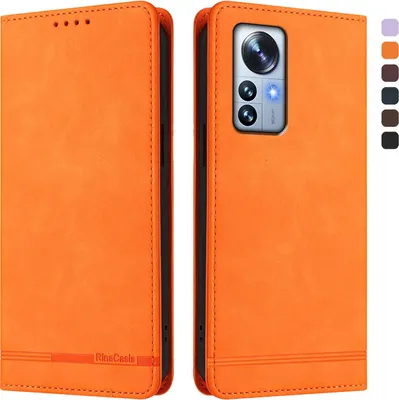 Obrázek produktu pro Pouzdro pro Xiaomi 12 Pro / 12S Pro, retroPolyuretankožené flip pouzdro s stojánkem a přihrádkami na karty Pomerančový