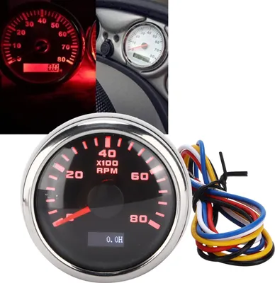 Produktbild von 52 mm Marine-Zeiger-Drehzahlmesser-Messgerät, rote Hintergrundbeleuchtung, universell für Motorrad, Auto, LKW, Boot, Benzinmotor, 9-32 V