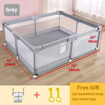 Produktbild von Baby Laufstall - Laufgitter für Kleinkinder 3–6 Jahre - Mit Tür - Metallrahmen - Aufbewahrungstasche - 150–180 cm - Für innen und außen - Grau