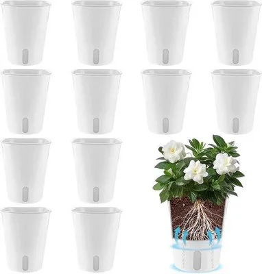Image de Pots de fleurs à arrosage automatique - Support sur pied pour le jardin - 12 pièces - Vert - Plastique
