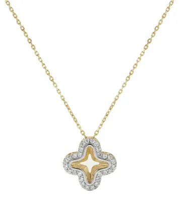Produktbild von 375 Echtgold Halskette mit Kleeblatt Anhänger und Zirkonia Damen