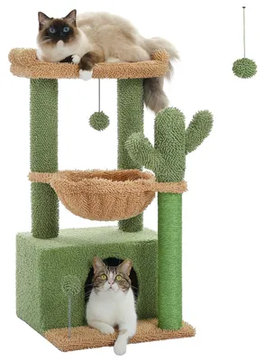 Produktbild von Kratzbaum Katzenbaum Kletterbaum - Kaktusdesign - 102 cm - Mit Hängematte - Mit Sisal-Kratzstämmen - Für Katzen bis 8 kg