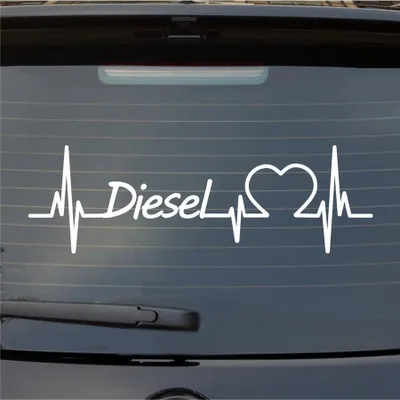 Produktbild von Heckscheibenaufkleber Diesel Herzschlag Puls Sprit Gas Benzin Liebe 55x17 cm Weiss Glanz Auto Aufkleber Sticker