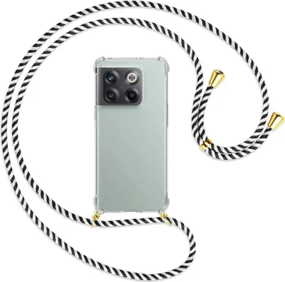 Produktbild von Handykette Backcover-Schutzhülle mit Band (Metall goldfarben) für OnePlus 10T 5G (6.7'') - schwarz/weiß gestreift