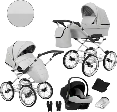 Produktbild von Kinderwagen ROMANTIC Sportwagen Babywagen Babyschale Komplettset Kinder Wagen Set 3 in 1 (ROM-09, Rahmenfarbe: grau)