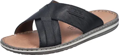 Produktbild von Rieker Herren Pantolette aus beschichtetem Leder mit Kreuzbandage 21082, Größe:41 EU, Farbe:Schwarz