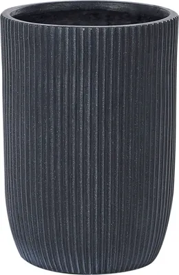 Produktbild von BELIANI Blumentopf Schwarz Ton und Glasfaser Rund ⌀ 25 cm mit Loch Ablaufloch Rillen Modern Outdoor Indoor Außen Draußen Innen Ausstattung Deko