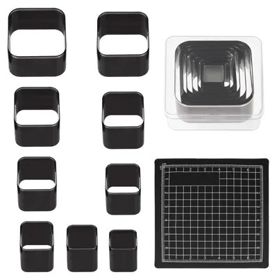 Produktbild von Leder-Lochschneider-Set - Quadratische Stanzformen in 15/20/25/30/35/40/45/50/55 mm - 10-teilig mit Schneidematte für Lederhandwerk