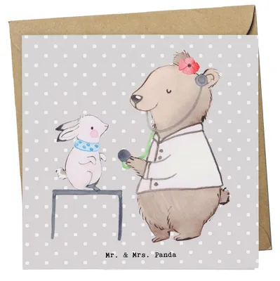 Produktbild von Mr. & Mrs. Panda Grußkarte Tierärztin Herz - Grau Pastell - Geschenk, faltkarte, anlasskarte, Klappkarte, doppelkarte, Glückwunschkarte
