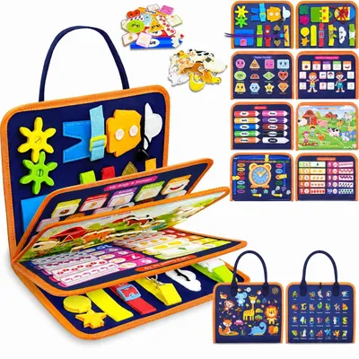 Produktbild von Montessori Busy Lernbuch – 8 in 1 Activity Buch mit Griff, Motorikspielzeug für Kleinkinder, Reisespielzeug, Lernspielzeug