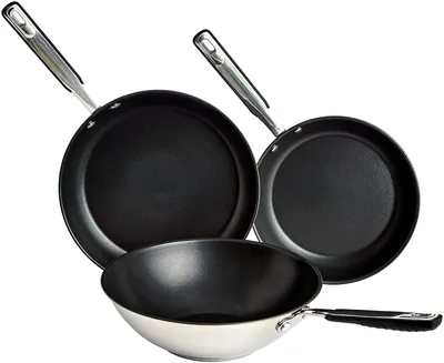Image de A. Ensemble de 3 pièces comprenant une poêle et une sauteuse, avec revêtement antiadhésif, compatible induction
