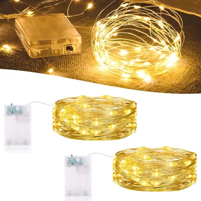 2er-Set Micro-LED-Lichterkette 3 m, 30 LEDs, warmweiß, Timer
