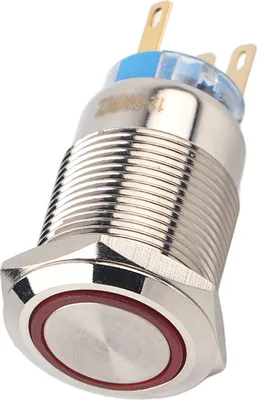 Produktbild von Drückschalter / 19mm Edelstahl, wasserdicht - selbstsperrend, 12-24V, rotes LED-Licht