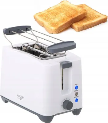 Zdjęcie produktu dla Adler Toster AD3216, 1000W, 6 poziomów, 2 kromki, biały, przystawka do bułek
