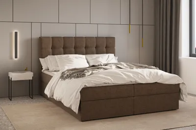 Produktbild von Kontinentalbett, Boxspringbett, Bett mit bettkasten, Bonell-Matratze und Topper, Doppelbett - Boxspringbett 05 - 160x200 - Braun - Hugo 24