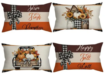 Herbst-Kissenbezüge, 4 Stück, 30 x 50 cm, Kürbismotiv, Dekokissen