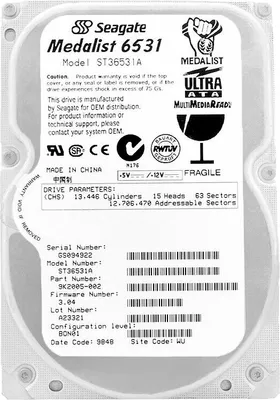 Produktbild von Festplatte Seagate 6.5GB ST36531A 5400Rpm Ata 3.5'' Zoll Medalist 6531