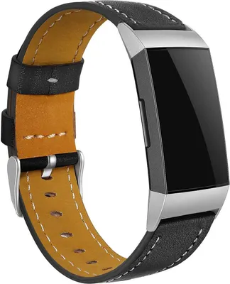 Produktbild von Kompatibel mit Fitbit Charge 3 & 4 Armband Kunstleder für Damen + Herren verstellbar SCHWARZ
