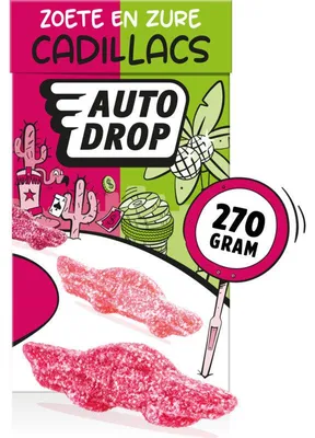Zdjęcie produktu dla Autodrop Zoete & Zure Cadillacs Liquorice 270g – słodko-kwaśne cukierki lukrecjowe, intensywny smak