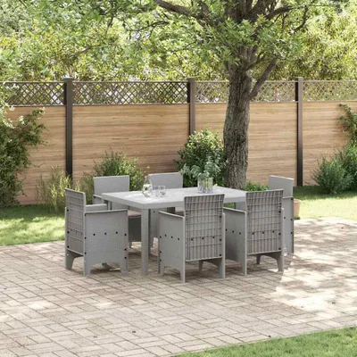 Image de Mobilier de jardin exclusif - Ensemble de table et chaises pour 7 personnes, couleur gris clair, rotin synthétique