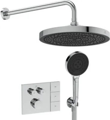 Imagen del producto de Conjunto de grifería para ducha Ideal Standard – Termostato empotrado Ceratherm Navigo®, cabezal de ducha y ducha de mano Solos de 3 funciones